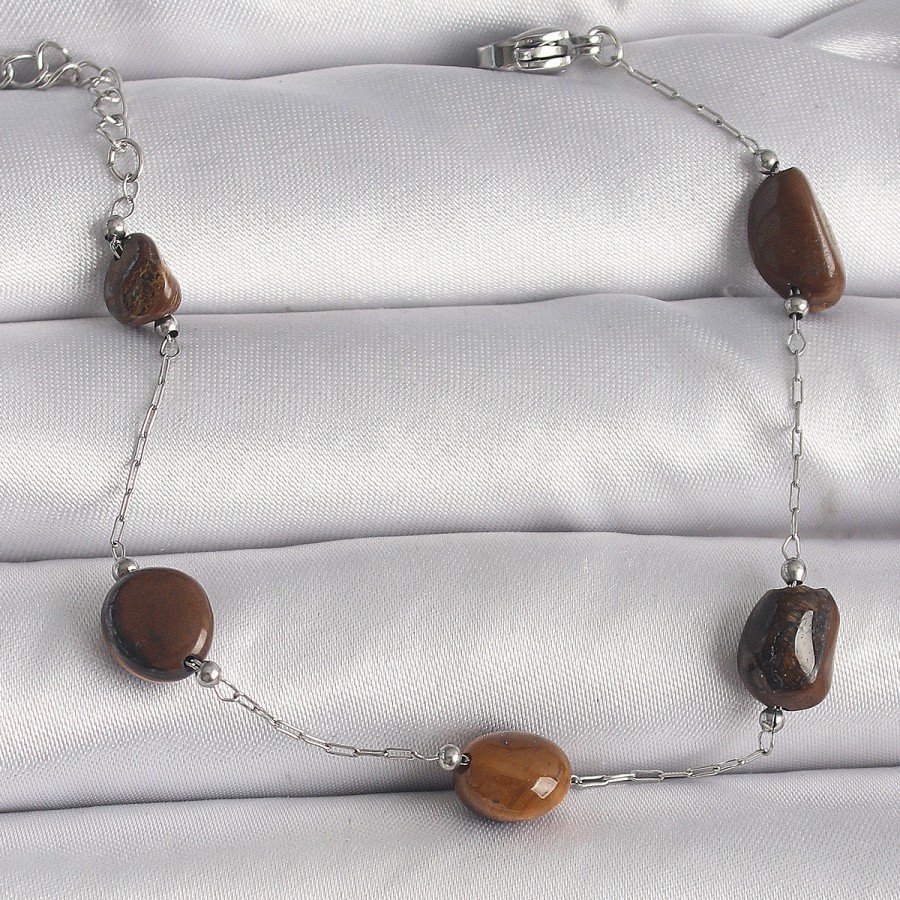 316L Steel Silver Color Chain Brown Natural Stone Model Women s Bracelet