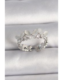 Brass Silver Color Zircon Stone White Enamel Butterfly Model Adjustable Ring