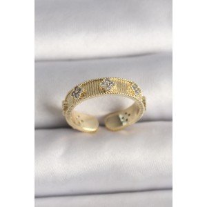 Brass Gold Color Zircon Stone Clover Embroidered Adjustable Ring Brass Gold Color Zircon Stone Clover Embroidered Adjustable Ring