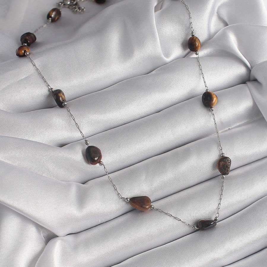 316L Steel Silver Color Chain Brown Natural Stone Model Women s Necklace