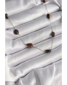316L Steel Silver Color Chain Brown Natural Stone Model Women's Necklace
