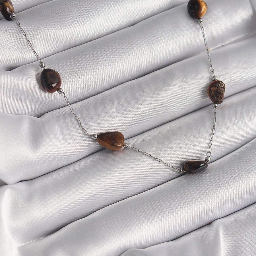 316L Steel Silver Color Chain Brown Natural Stone Model Women s Necklace