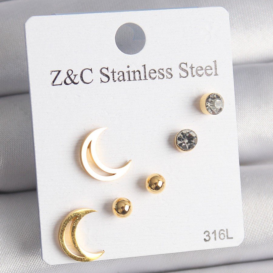 316L Steel Gold Color Zircon Stone Crescent Model Women s Earring Set 316L Steel Gold Color Zircon Stone Crescent Model Women s Earring Set