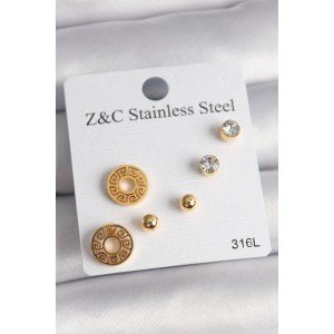 316L Steel Gold Color Zircon Stone Labyrinth Model Women's Earring Set
