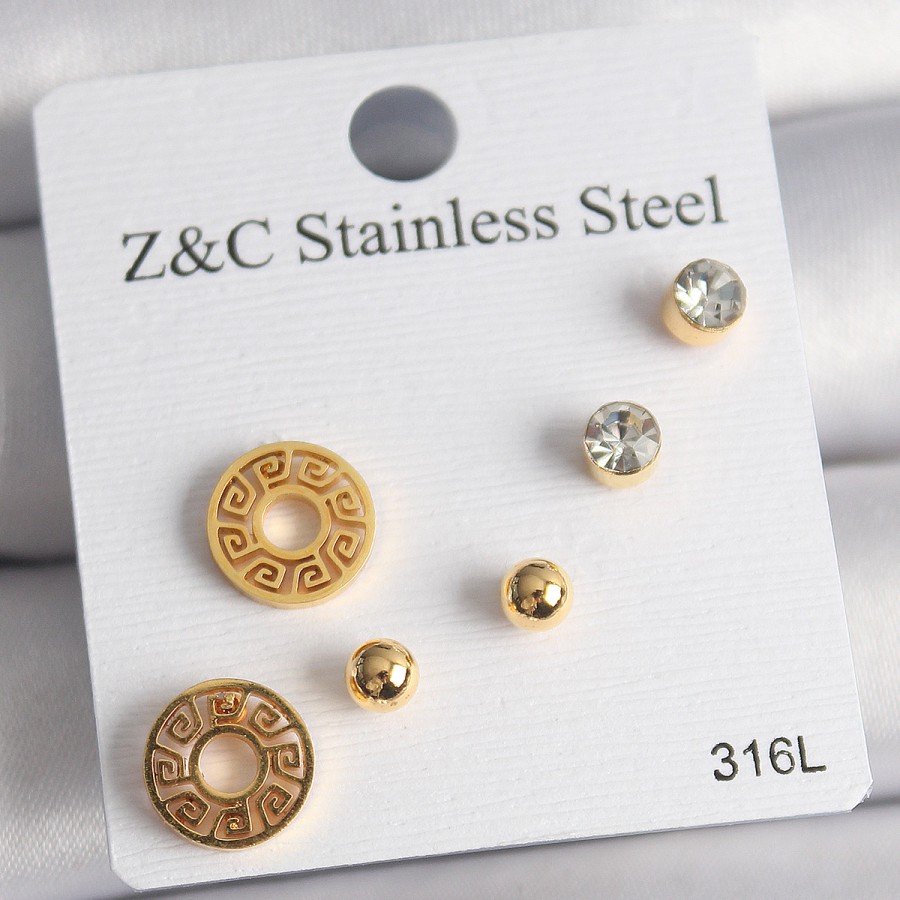 316L Steel Gold Color Zircon Stone Labyrinth Model Women s Earring Set