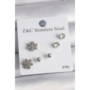 316L Steel Silver Color Zircon Stone Snowflake Model Women's Earring Set 316L Steel Silver Color Zircon Stone Snowflake Model Women's Earring Set