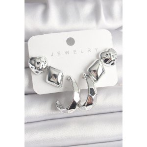 Silver Color Heart Ring Figure CCB Plastic Women's Earring Set