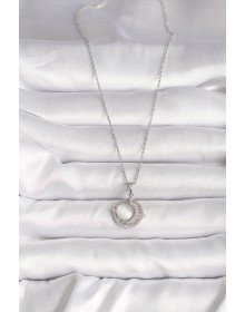 316L Steel Silver Color Zircon Stone White Pearl Crescent Model Women's Necklace