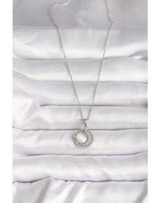 316L Steel Silver Color Zircon Stone White Pearl Crescent Model Women's Necklace