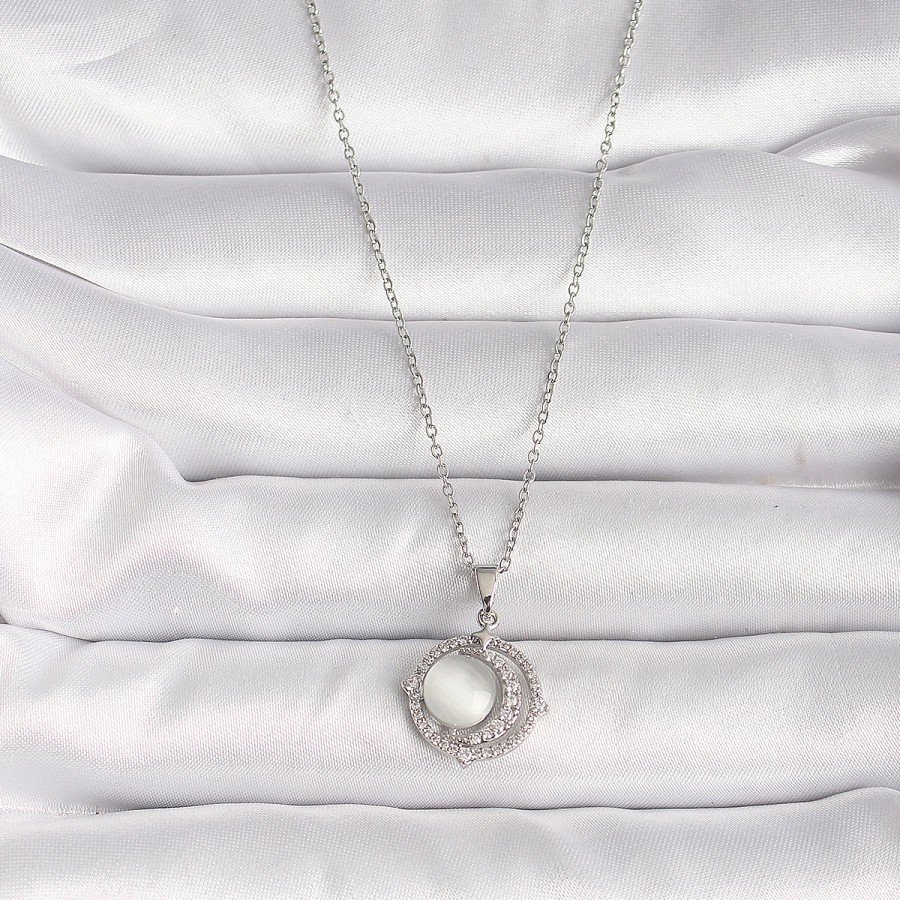 316L Steel Silver Color Zircon Stone White Pearl Crescent Model Women s Necklace 316L Steel Silver Color Zircon Stone White Pearl Crescent Model Women s Necklace