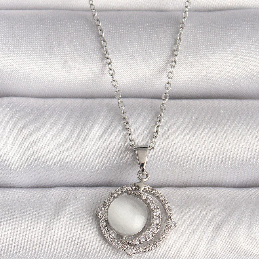 316L Steel Silver Color Zircon Stone White Pearl Crescent Model Women s Necklace 316L Steel Silver Color Zircon Stone White Pearl Crescent Model Women s Necklace