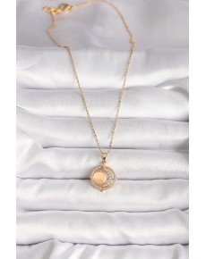 316L Steel Gold Color Zircon Stone Orange Pearlescent Crescent Model Women's Necklace 316L Steel Gold Color Zircon Stone Orange Pearlescent Crescent Model Women's Necklace