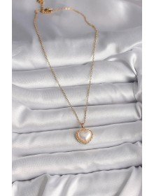 316L Steel Gold Color Chain 3D Pearl Heart Model Women's Necklace