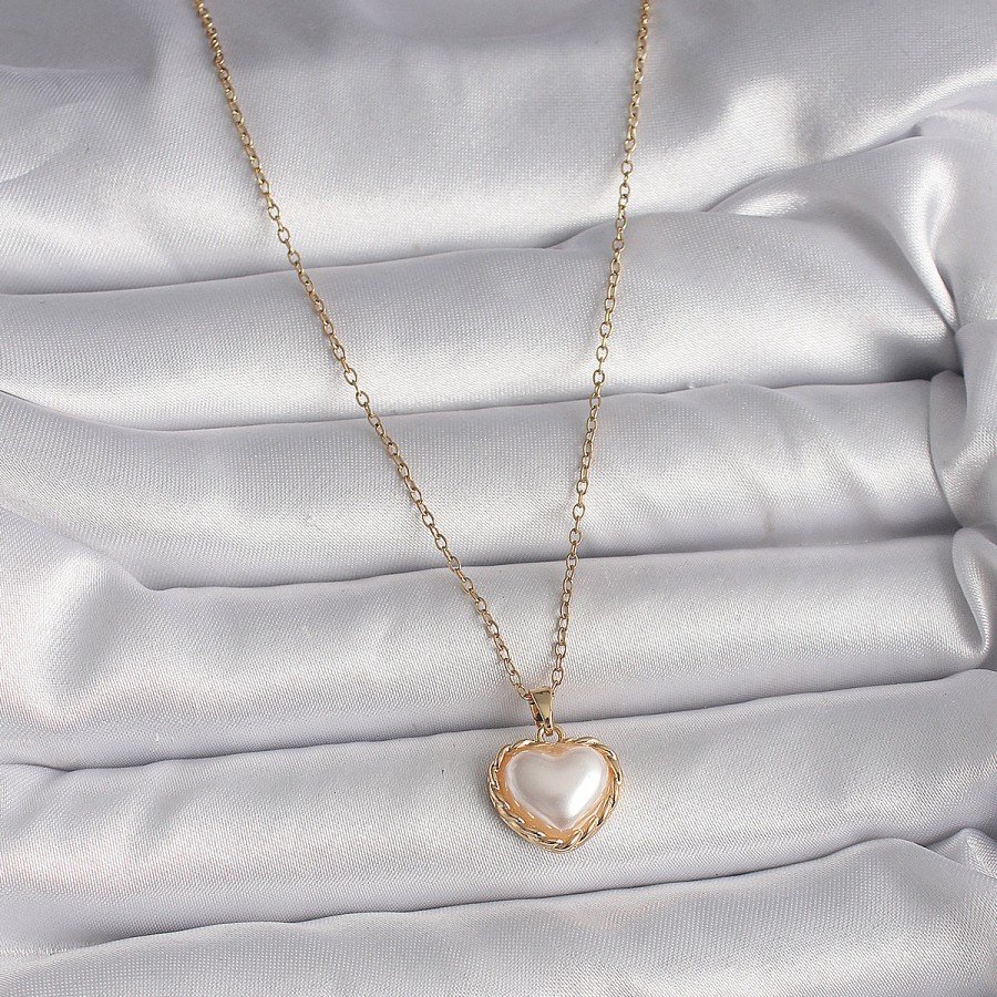316L Steel Gold Color Chain 3D Pearl Heart Model Women s Necklace