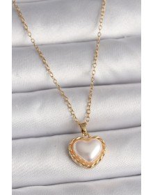 316L Steel Gold Color Chain 3D Pearl Heart Model Women's Necklace