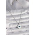 316L Steel Silver Color Chain White Enameled Turquoise Eye Engraving Model Women s Necklace