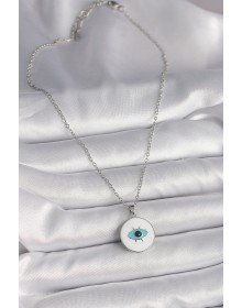 316L Steel Silver Color Chain White Enameled Turquoise Eye Engraving Model Women's Necklace