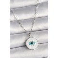 316L Steel Silver Color Chain White Enameled Turquoise Eye Engraving Model Women s Necklace