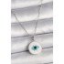 316L Steel Silver Color Chain White Enameled Turquoise Eye Engraving Model Women's Necklace