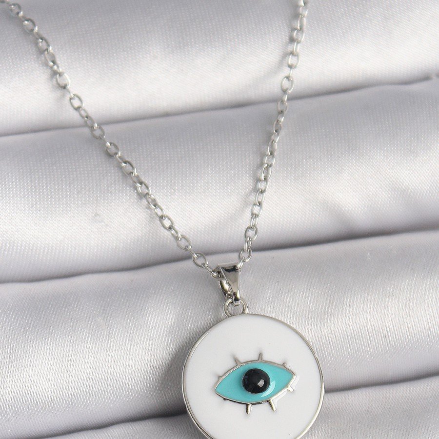 316L Steel Silver Color Chain White Enameled Turquoise Eye Engraving Model Women s Necklace