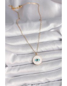 316L Steel Gold Color Chain White Enameled Turquoise Eye Engraving Model Women's Necklace