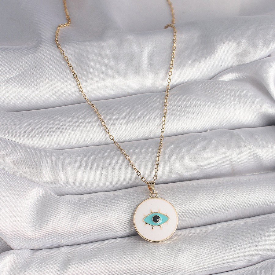 316L Steel Gold Color Chain White Enameled Turquoise Eye Engraving Model Women s Necklace 316L Steel Gold Color Chain White Enameled Turquoise Eye Engraving Model Women s Necklace