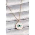 316L Steel Gold Color Chain White Enameled Turquoise Eye Engraving Model Women s Necklace 316L Steel Gold Color Chain White Enameled Turquoise Eye Engraving Model Women s Necklace