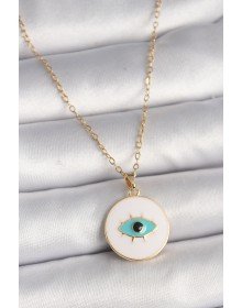 316L Steel Gold Color Chain White Enameled Turquoise Eye Engraving Model Women's Necklace