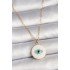 316L Steel Gold Color Chain White Enameled Turquoise Eye Engraving Model Women's Necklace