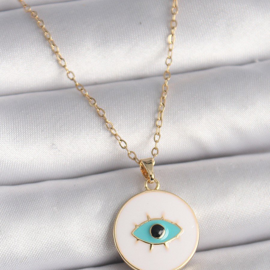 316L Steel Gold Color Chain White Enameled Turquoise Eye Engraving Model Women s Necklace 316L Steel Gold Color Chain White Enameled Turquoise Eye Engraving Model Women s Necklace