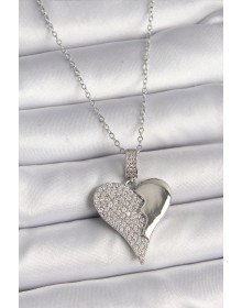 316L Steel Silver Color Chain Zircon Stone Broken Heart Model Women's Necklace