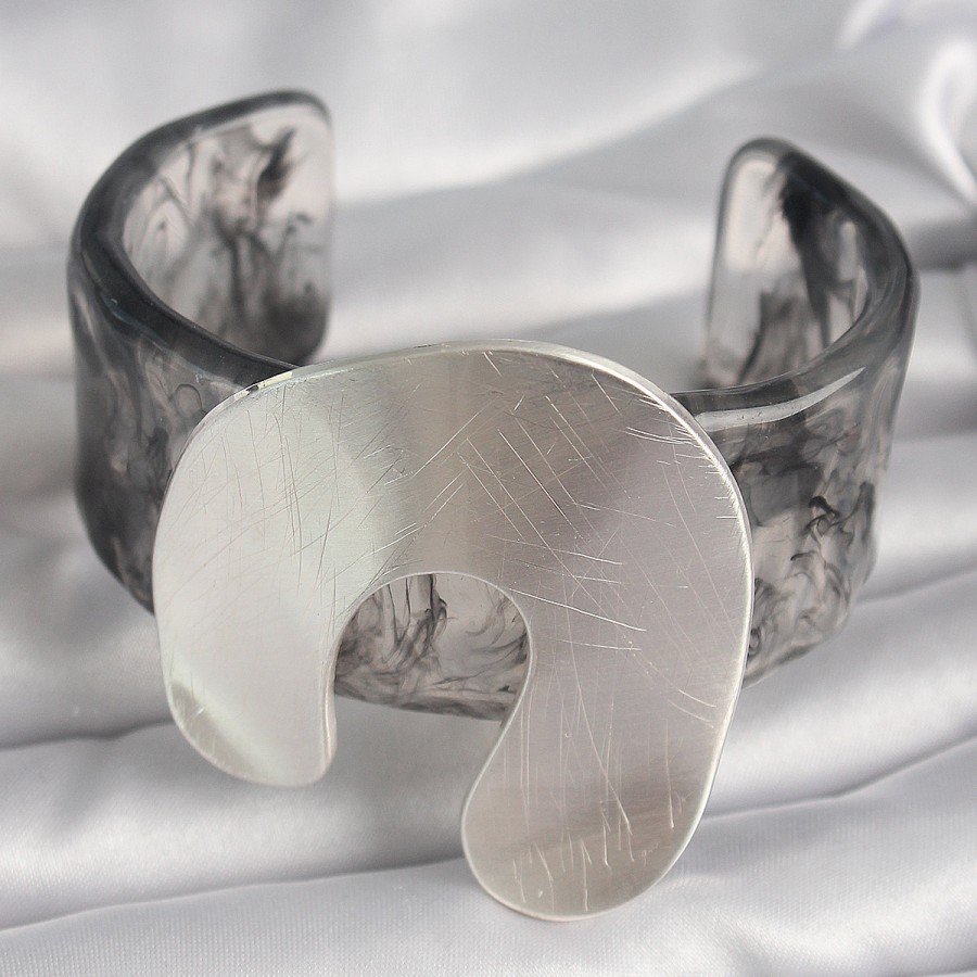 Black Marble Pattern Acrylic Plate Vintage Women s Bracelet
