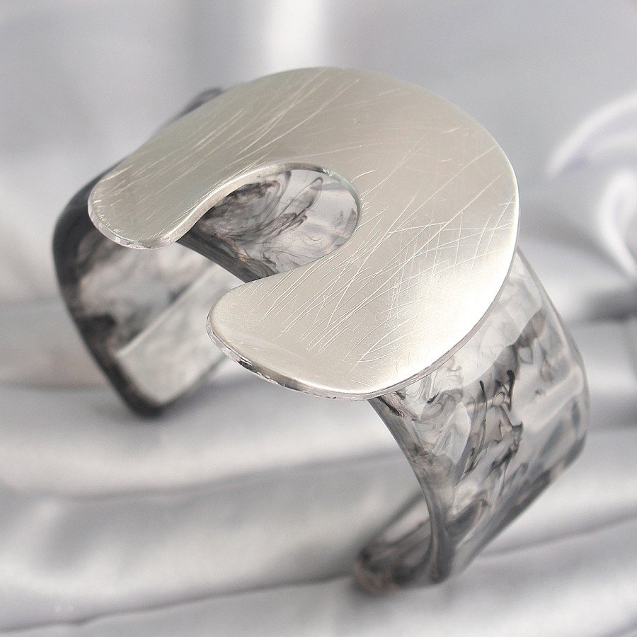 Black Marble Pattern Acrylic Plate Vintage Women s Bracelet