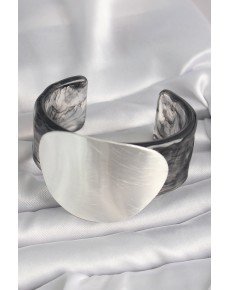 Black Marble Pattern Acrylic Plastic Silver Plate Model Vintage Women's Bracelet