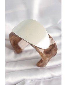 Brown Marble Pattern Acrylic Plastic Silver Oval Plate Model Vintage Women's Bracelet