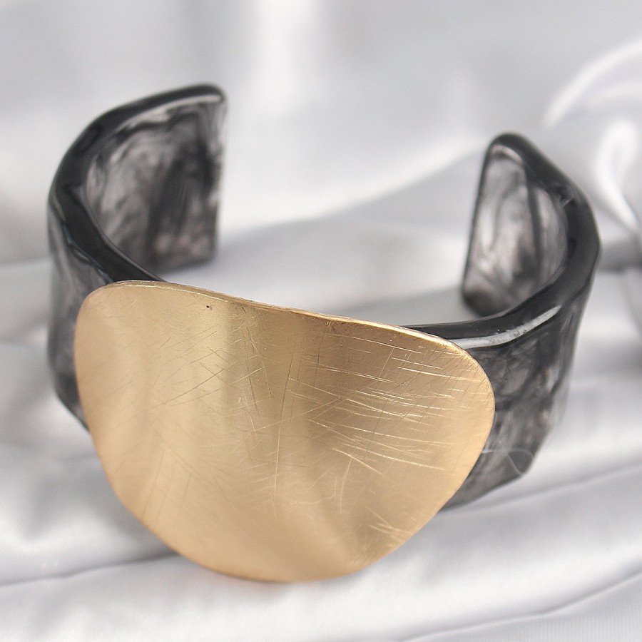 Black Marble Pattern Acrylic Plastic Gold Circle Plate Model Vintage Women s Bracelet