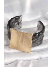 Black Marble Pattern Acrylic Plastic Gold Square Plate Model Vintage Women's Bracelet