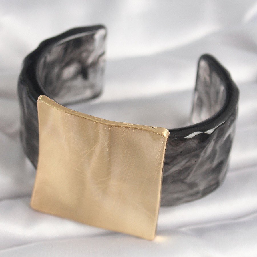 Black Marble Pattern Acrylic Plastic Gold Square Plate Model Vintage Women s Bracelet