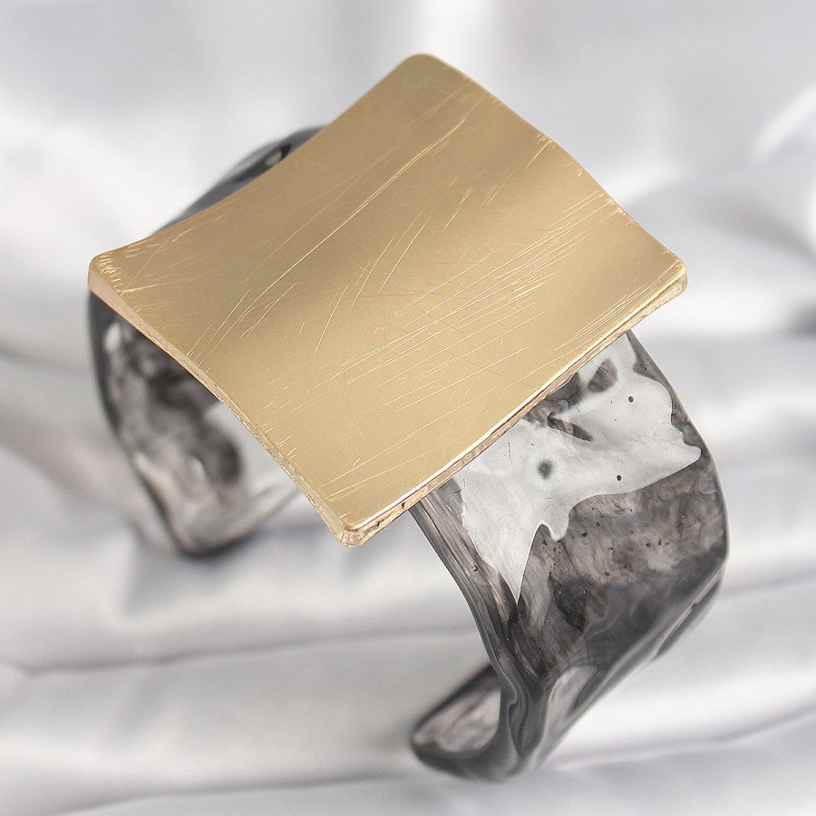 Black Marble Pattern Acrylic Plastic Gold Square Plate Model Vintage Women s Bracelet