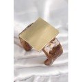 Brown Marble Pattern Acrylic Plastic Gold Square Plate Model Vintage Women s Bracelet