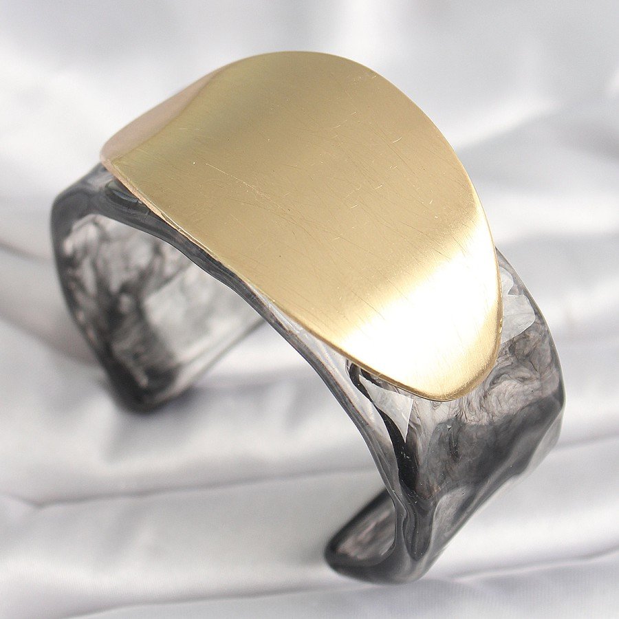 Black Marble Pattern Acrylic Plastic Gold Oval Plate Model Vintage Women s Bracelet Black Marble Pattern Acrylic Plastic Gold Oval Plate Model Vintage Women s Bracelet