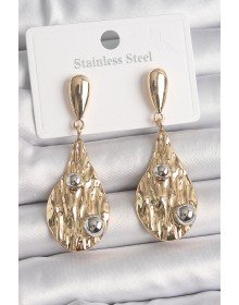 Brass Gold Color Dangle Drop Model Silver Ball Detail Women's Earrings