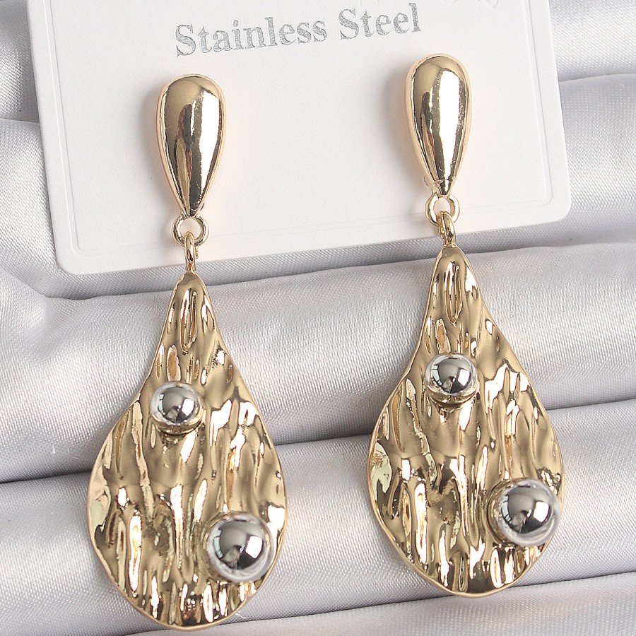 Brass Gold Color Dangle Drop Model Silver Ball Detail Women s Earrings