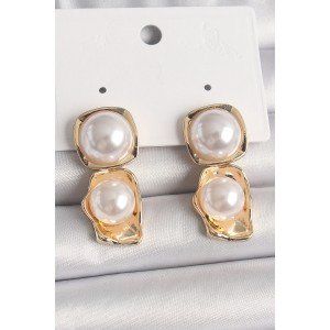 Brass Gold Color Pearl Square Model Women's Earrings Brass Gold Color Pearl Square Model Women's Earrings