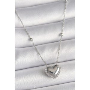 316L Steel Silver Color Ball Detail Chain Heart Model Women's Necklace