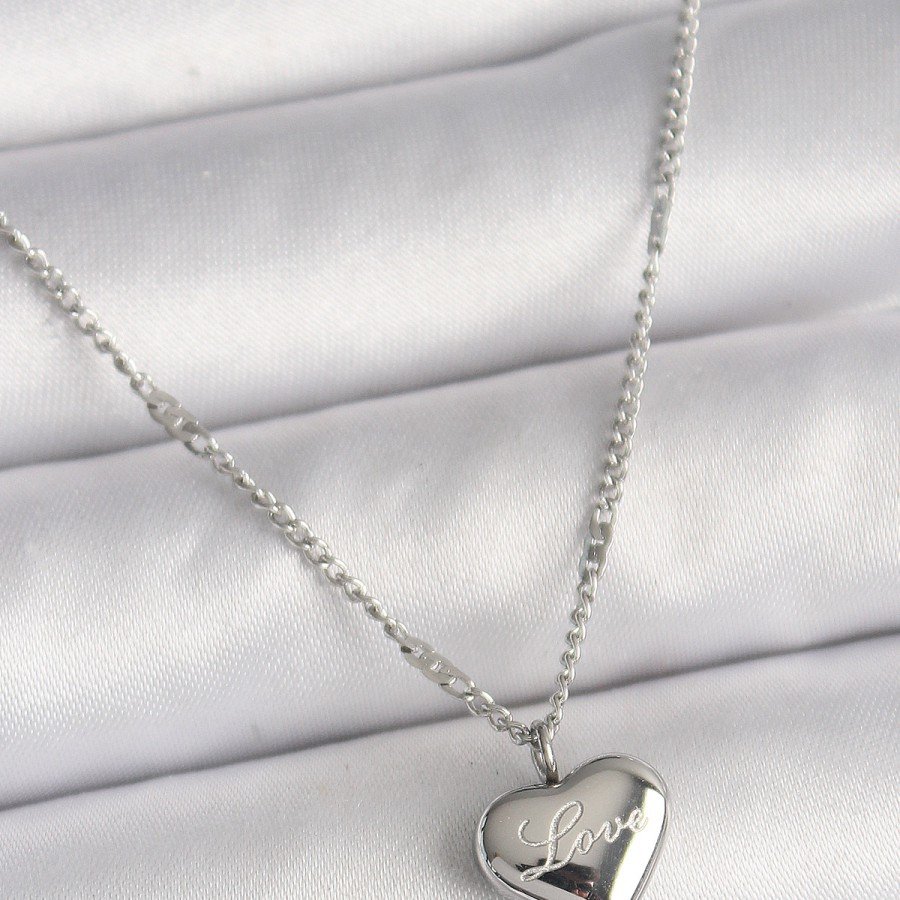 316L Steel Silver Color Chain Love Processed Heart Figure Women s Necklace