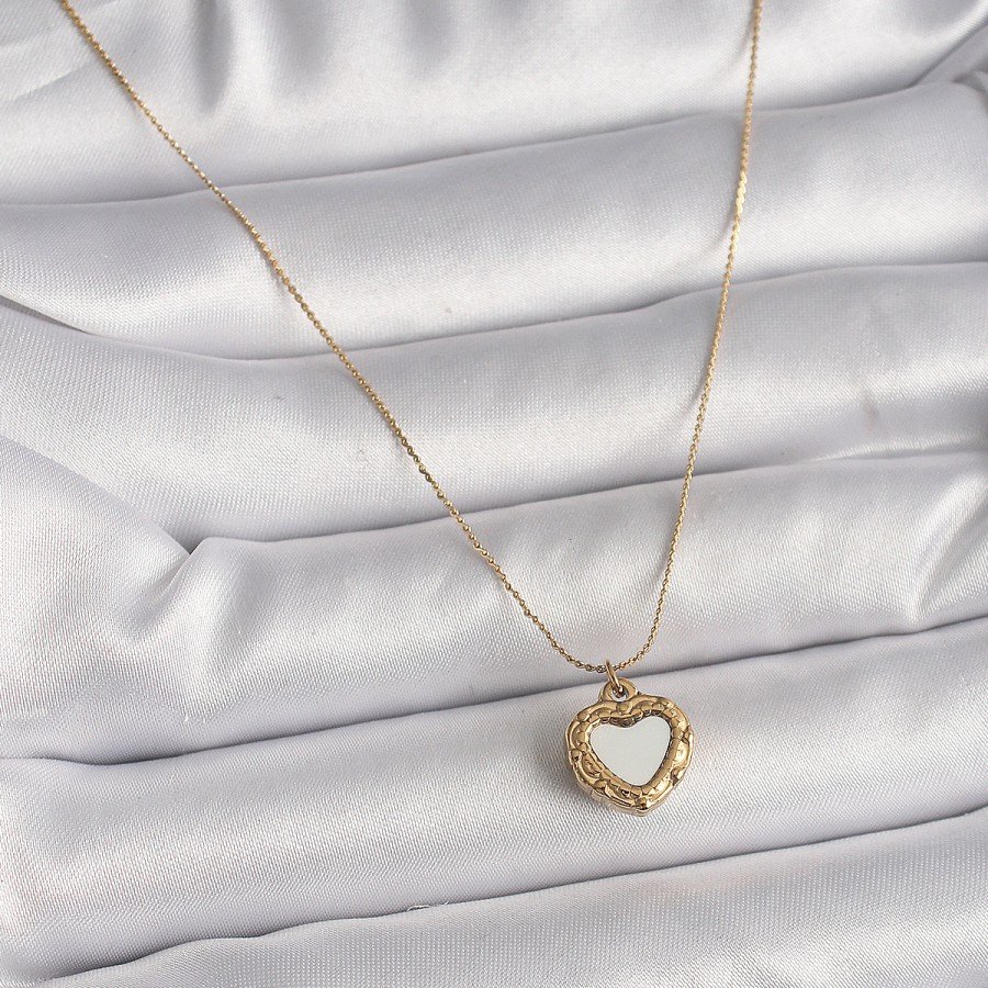 316L Steel Gold Color Chain Pearlescent Heart Model Women s Necklace
