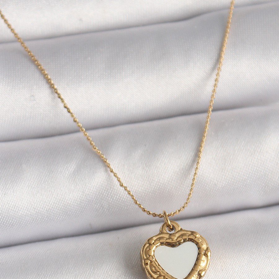 316L Steel Gold Color Chain Pearlescent Heart Model Women s Necklace