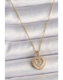 316L Steel Gold Color Chain Zircon Stone Heart Model Women's Necklace