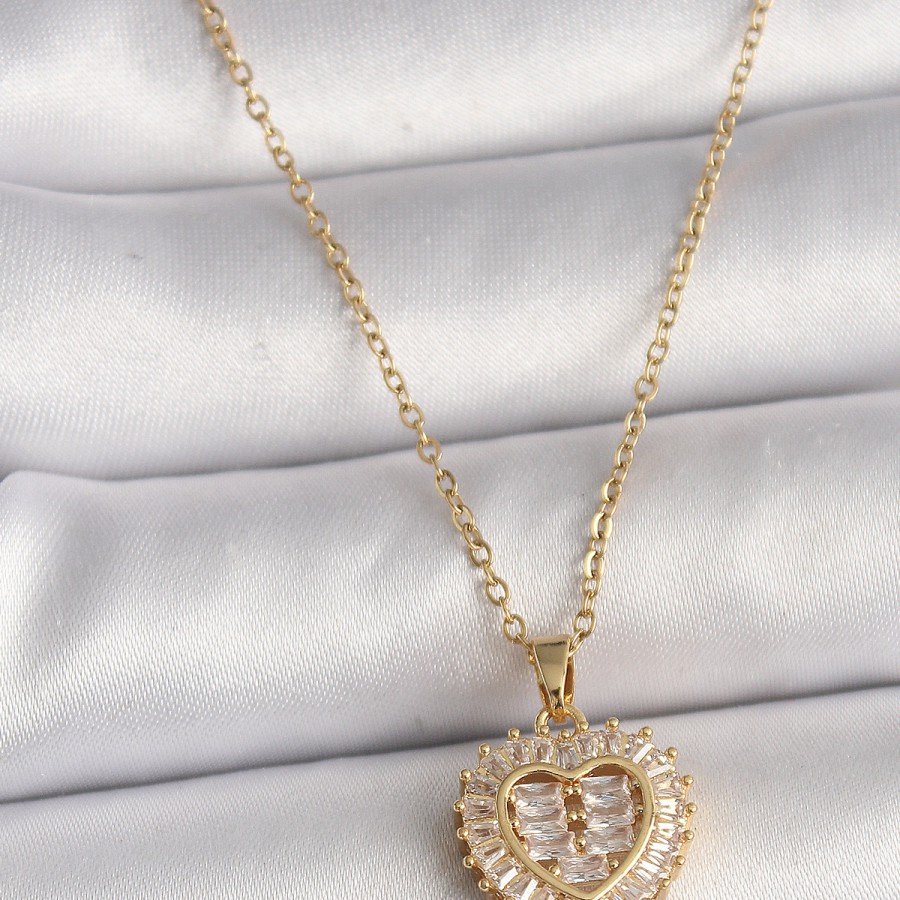 316L Steel Gold Color Chain Zircon Stone Heart Model Women s Necklace